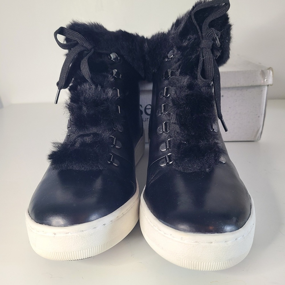 Josef Seibel Womens 42 Hillary‎ Black Leather Sneaker Shoe Boot Faux Fur 11-11.5 - Picture 5 of 6